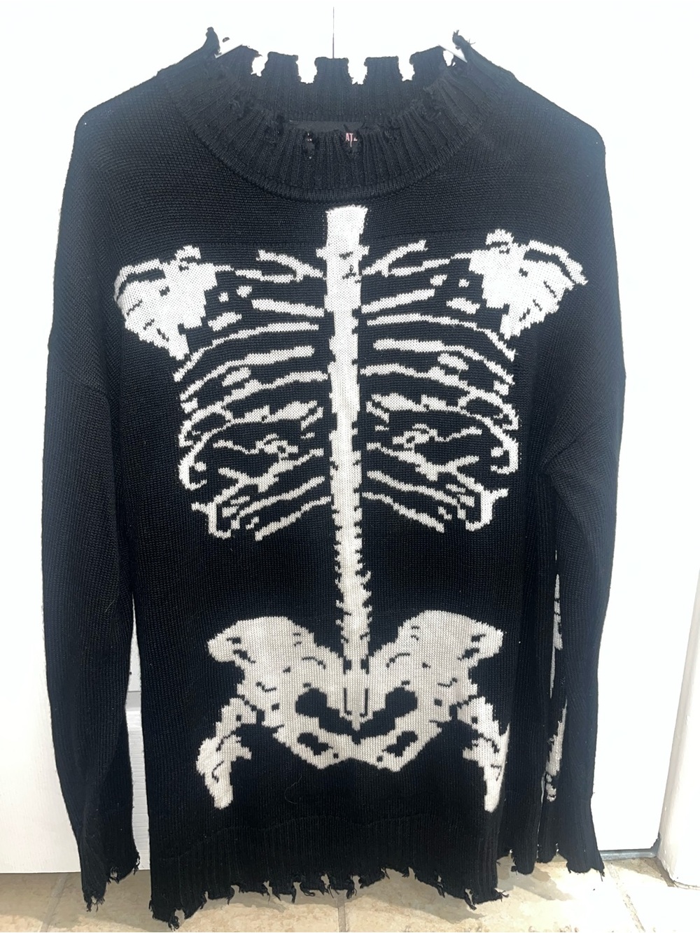 Black Skeleton Knit Crewneck Sweater - dolls kill